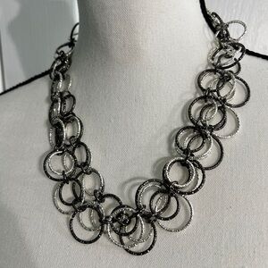 Elegant Silver and Black Chain Link Necklace, approx. 39”